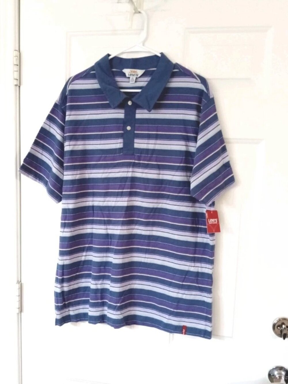 Vtg Y2K Levi's Men's XL Polo Purple Striped Short Sleeved Retro 100% Cotton NWT